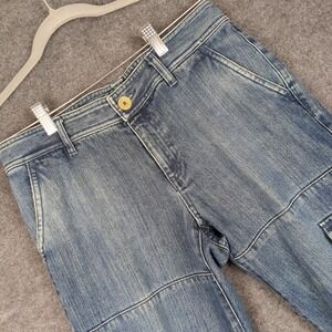 Banana Republic Women Size 6 Blue Denim Cargo Cropped Capri Jeans Tie Ankle